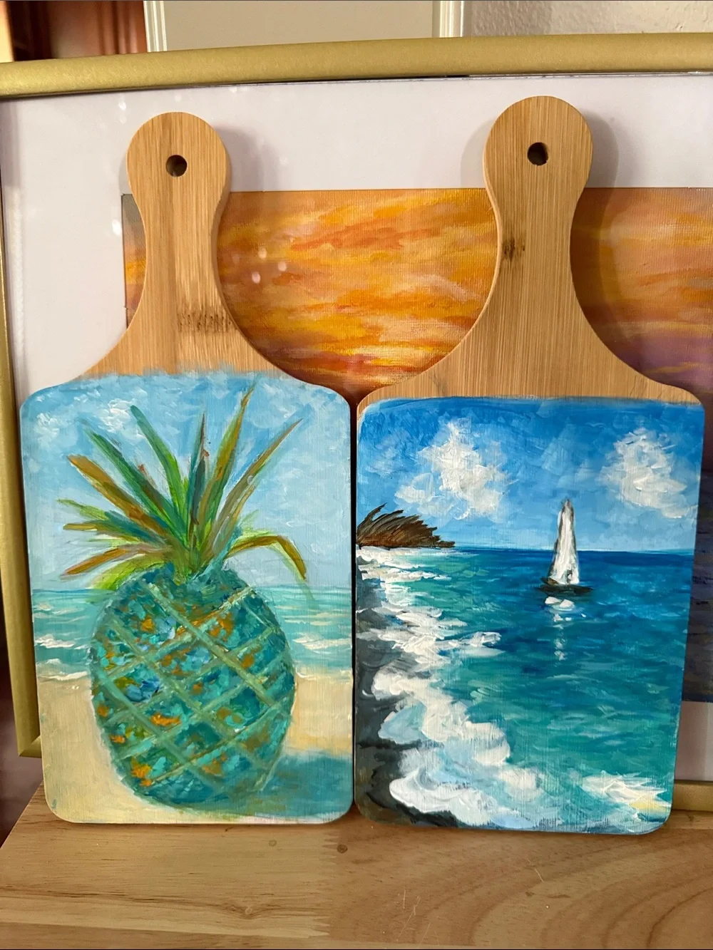 Hand-Painted Pineapple Paddle Board - Turquoise & Aqua